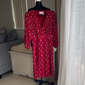 BA&SH Memory Rouge silk chiffon wrap Lady Lined Dress Red Flower Print  Size 2